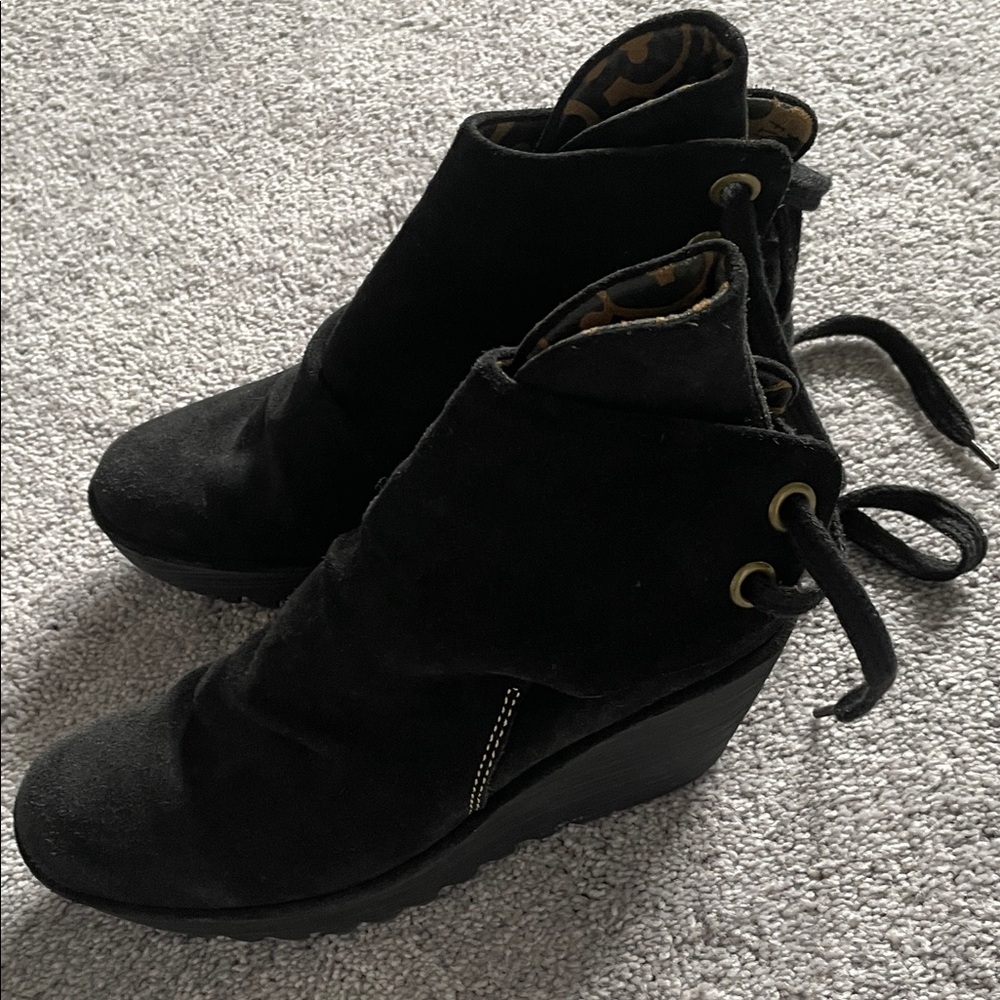 Black Suede Wedge Ankle Boots